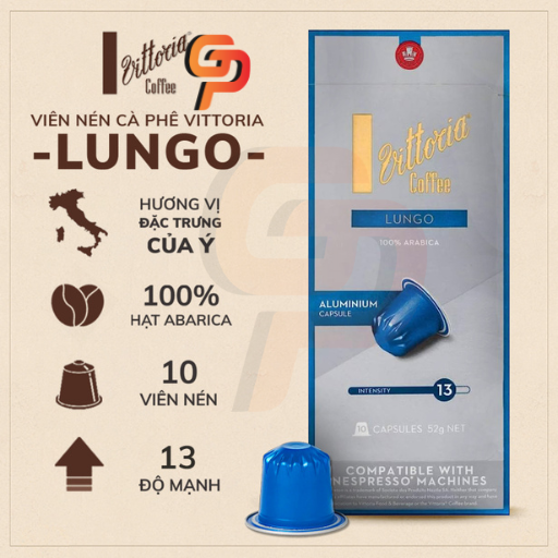 Cà phê viên nén Vittoria Lungo 6 Cà phê viên nén Vittoria Lungo