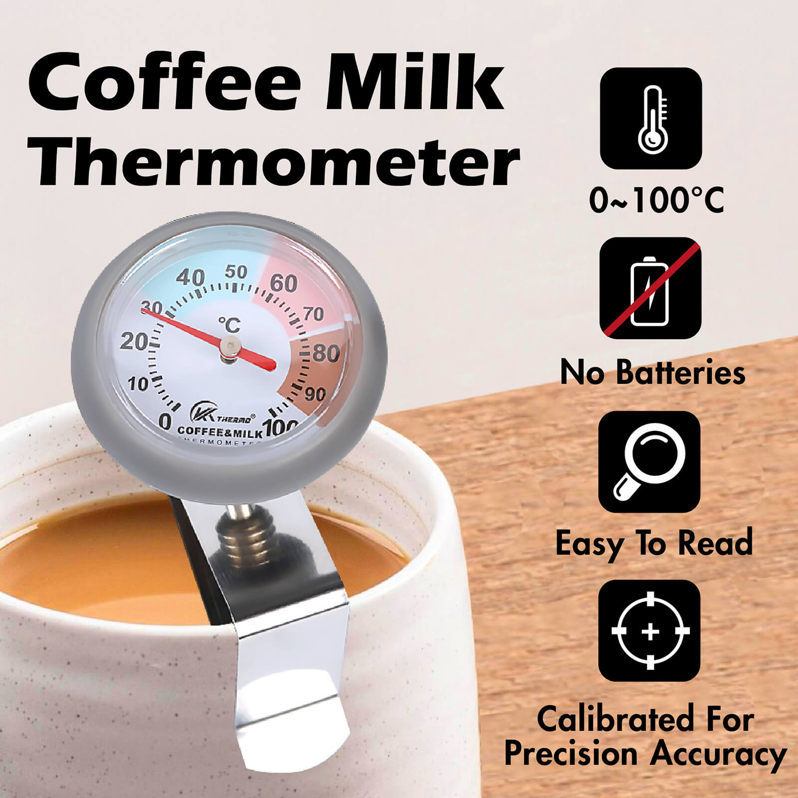 B-3 Nhiệt Kế Đo Nhiệt Độ Sữa, Cà Phê Cao Cấp Thermometer – Không Dùng Pin, Độ Chính Xác Cao