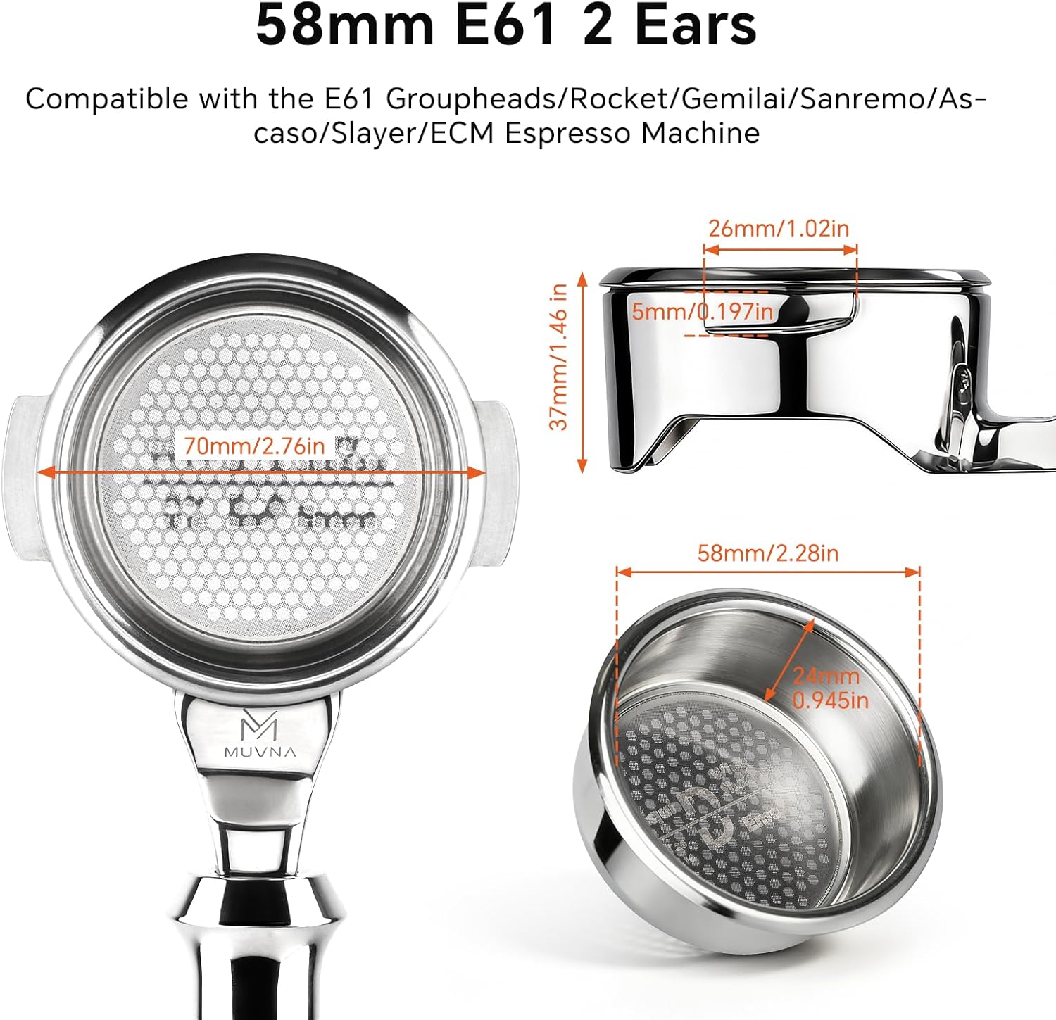 71fimYJijXL._AC_SL1500_ Tay Cầm Espresso Bottomless 58mm MUVNA | Basket Lưới lọc Mật Ong SUS304 |Cán Nhựa Resin Cao Cấp |Lucifer Portafilter
