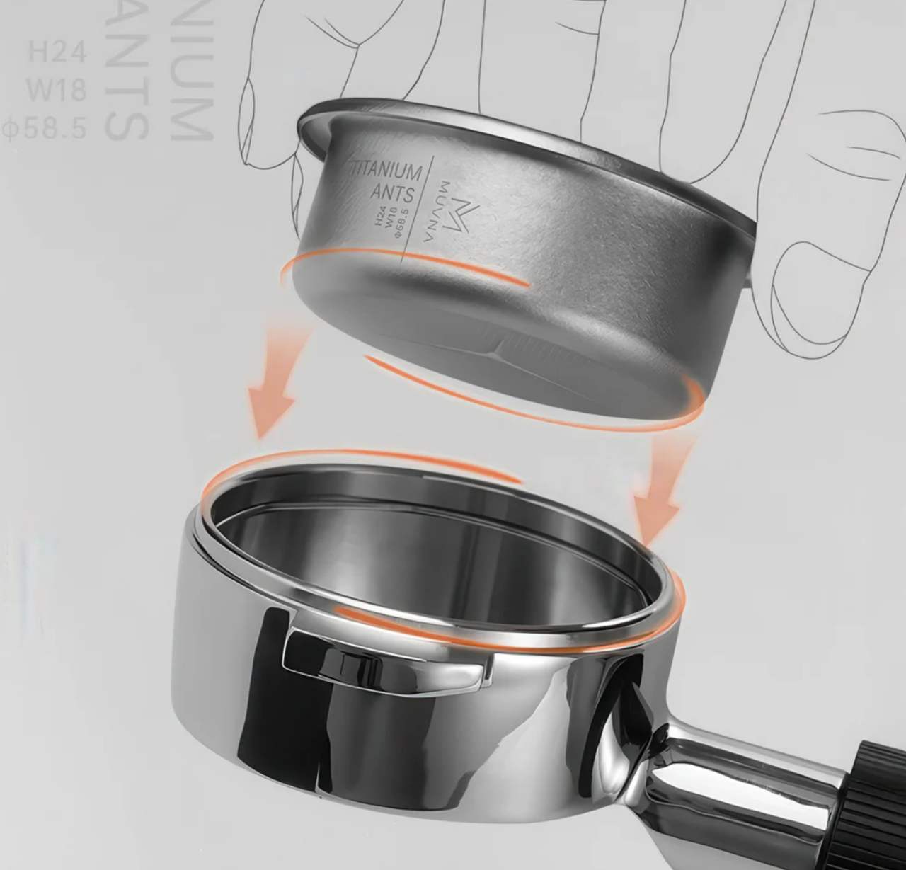 94 GIỎ LỌC TITANIUM 58.5MM MUVNA | Titanium thực phẩm nguyên khối >99,9% |1.487 lỗ lọc siêu nhỏ | FB2753